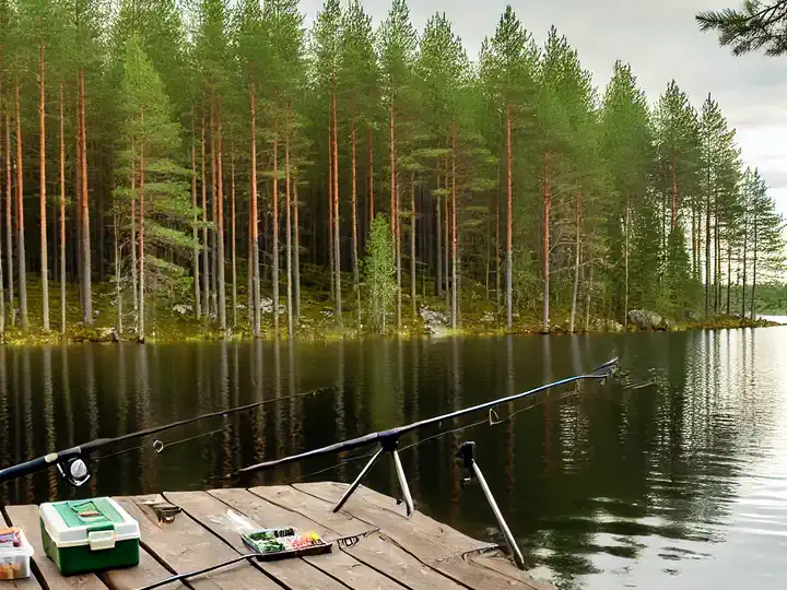 Fishing rods beside a northern lake for an outdoor tackle guide
